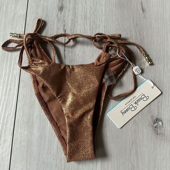 BEACH BUNNY EMMIE TIE SIDE BIKINI ROSEGOLD SMALL NWT in packaging - Picture 5 of 5